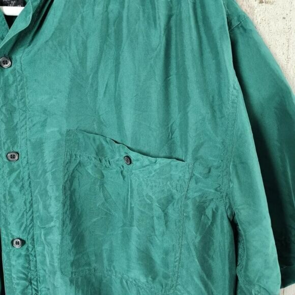 Bogari Silk Button Down Blouse Teal Size Medium - Picture 6 of 9